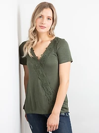 Women's Crochet Trim Cross Front Top