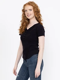 Women's Washed Ribbed Henley Tee