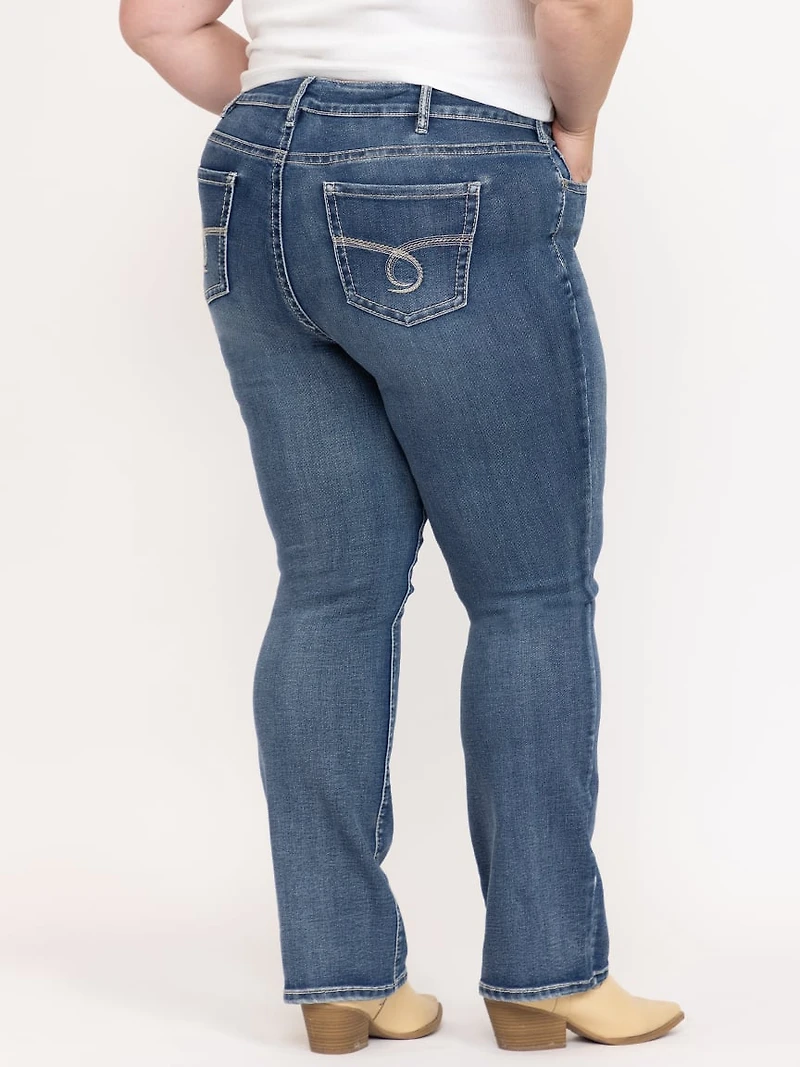 Women's Plus Medium Wash Embroidered Baby Boot Jeans