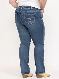 Women's Plus Medium Wash Embroidered Baby Boot Jeans