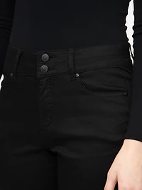 Women's 2 Button Black Jean Capri
