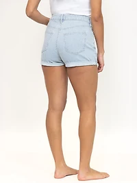 Women's High Rise Light Wash Stripe Denim Cuffed Shortie