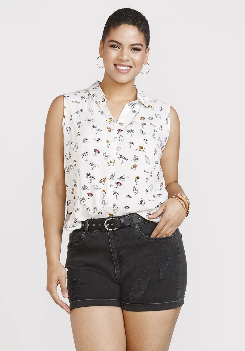 Women's Beach Print Sleeveless Shirt