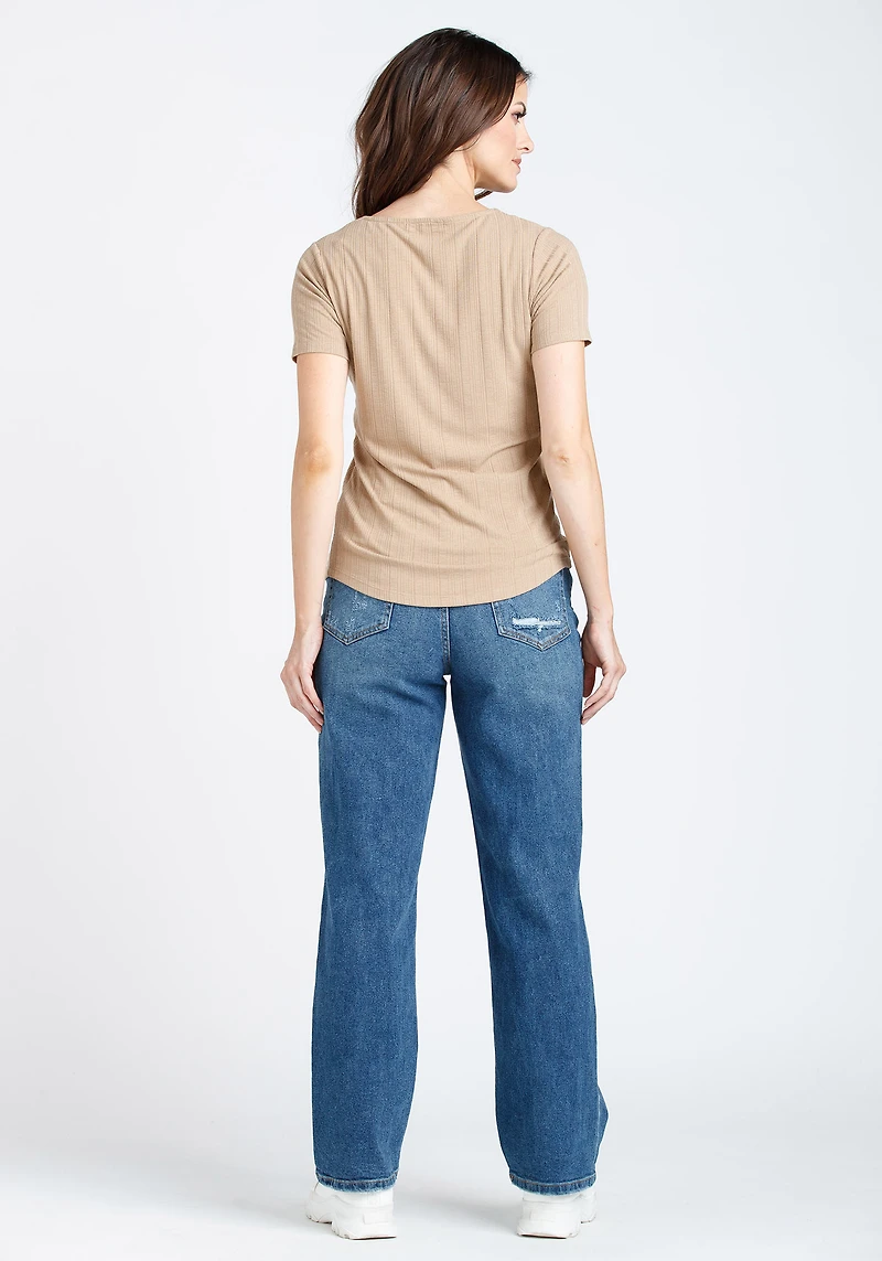 Women's Lace Up Ribbed Tee