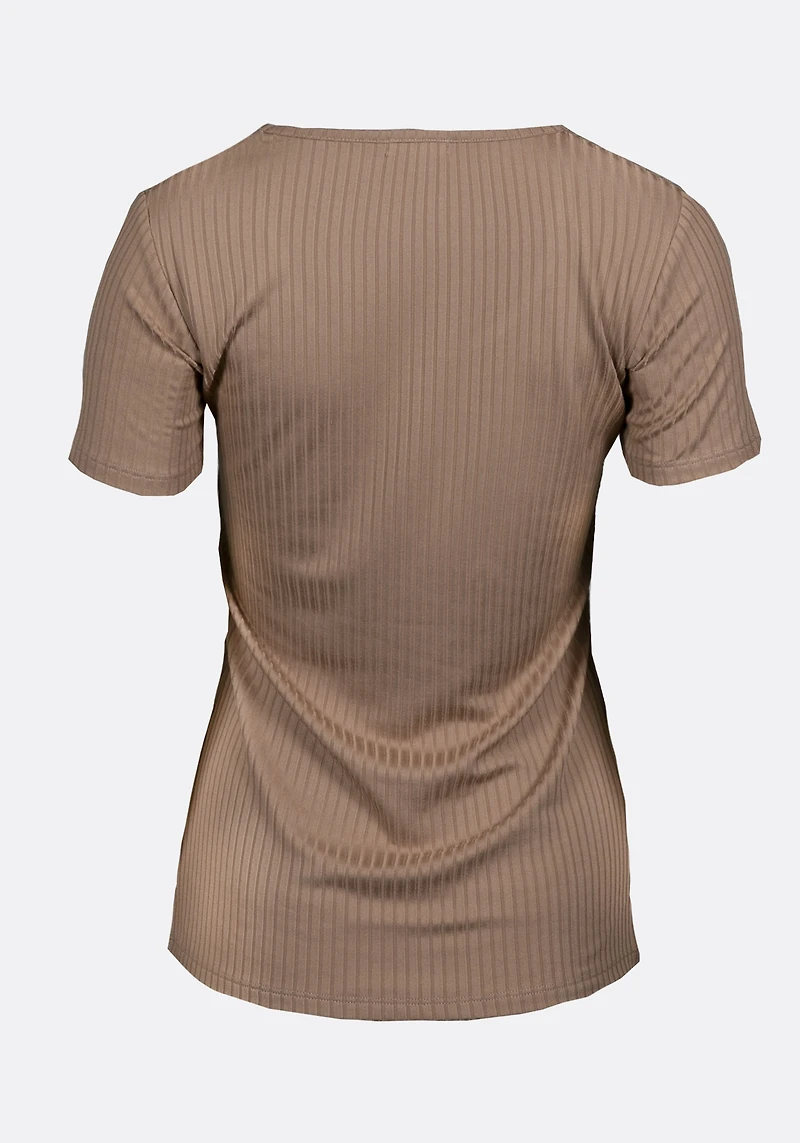 Women's Scoop Neck Ribbed Henley Tee