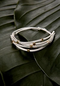 White Faux Leather w Gold Bead Bracelet