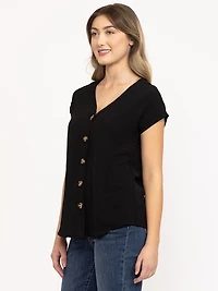 Women's Solid Button Front Top