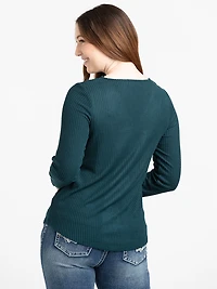 Women's Rib Lace Trim Top