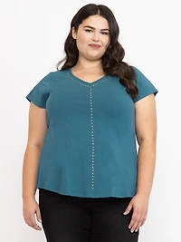 Women's Studded V Neck Tee