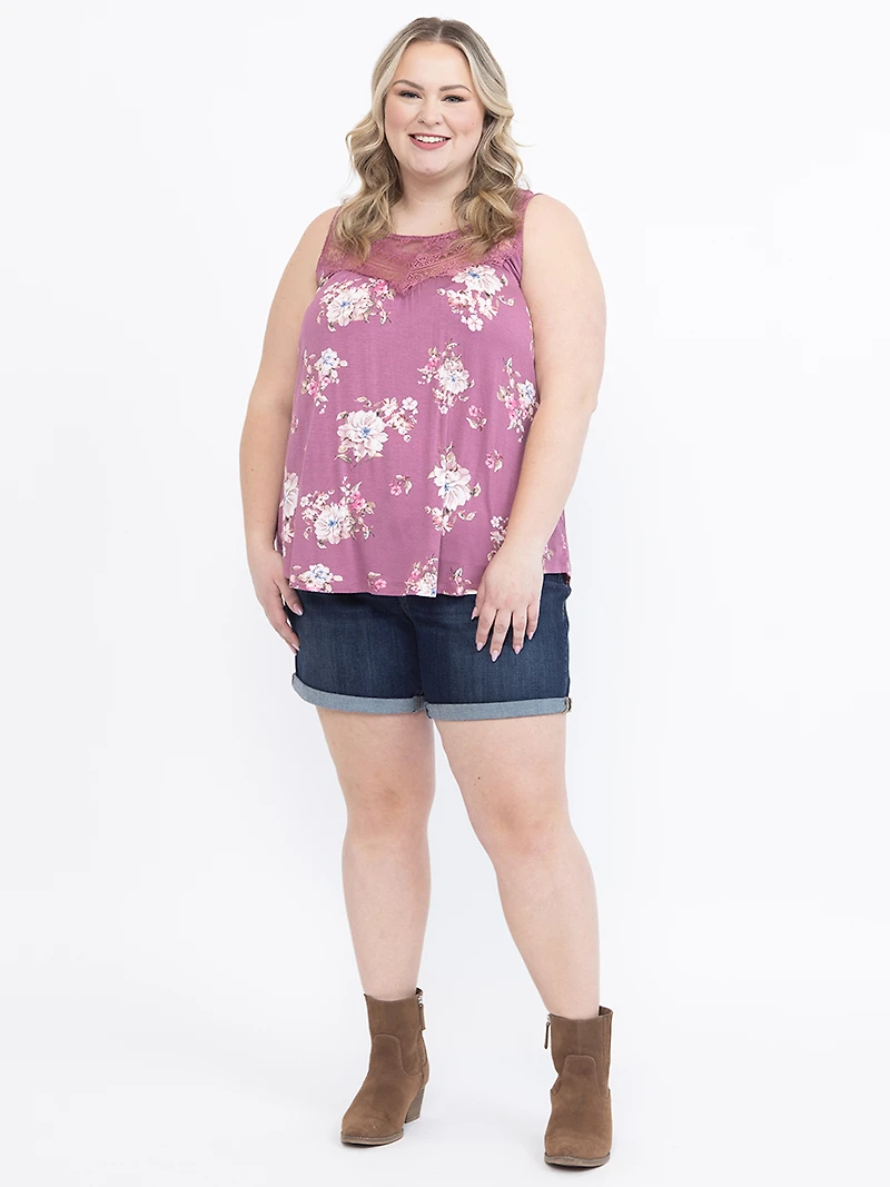 Women's Floral Lace Neck Tank