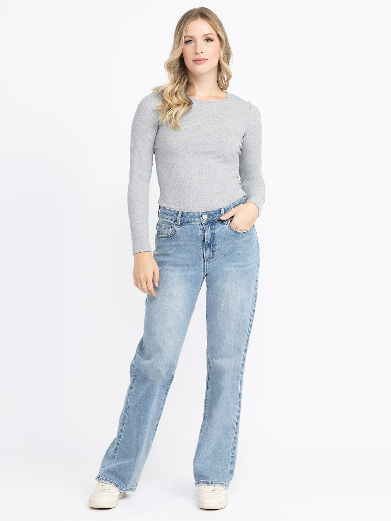 Women's Crew Neck Rib Long Sleeve Tee