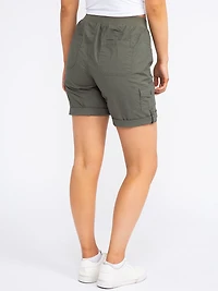 Women's Knit Waist Poplin Midi Short