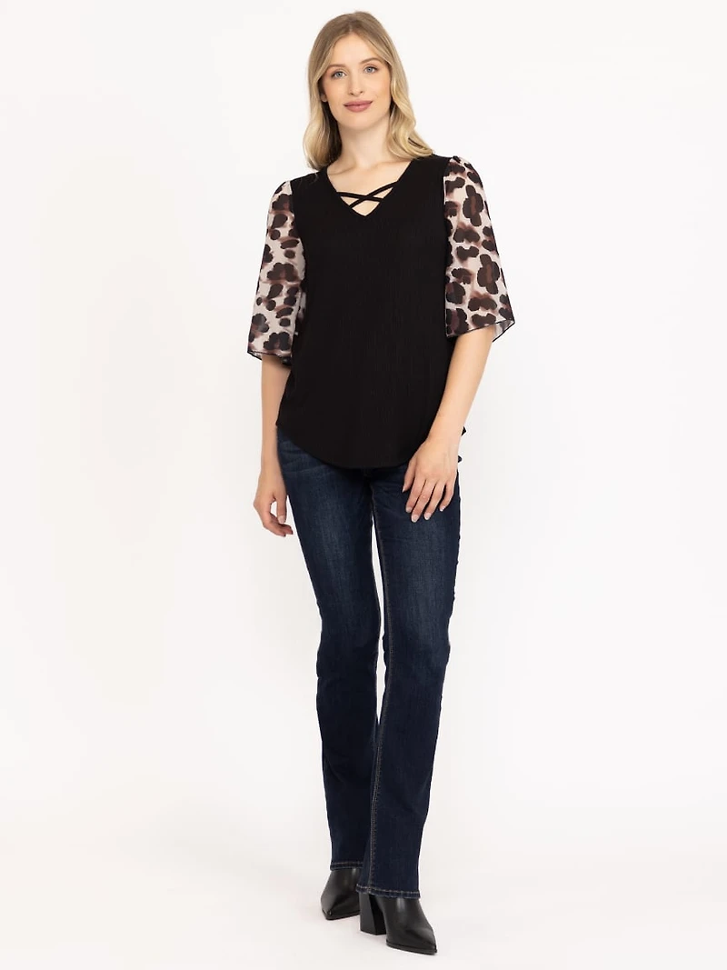 Women's Leopard Flutter Sleeve Top