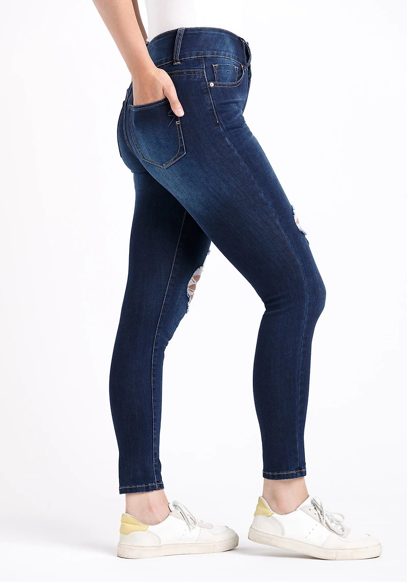 Women's 3 Button High Rise Destroyed Skinny Jeans