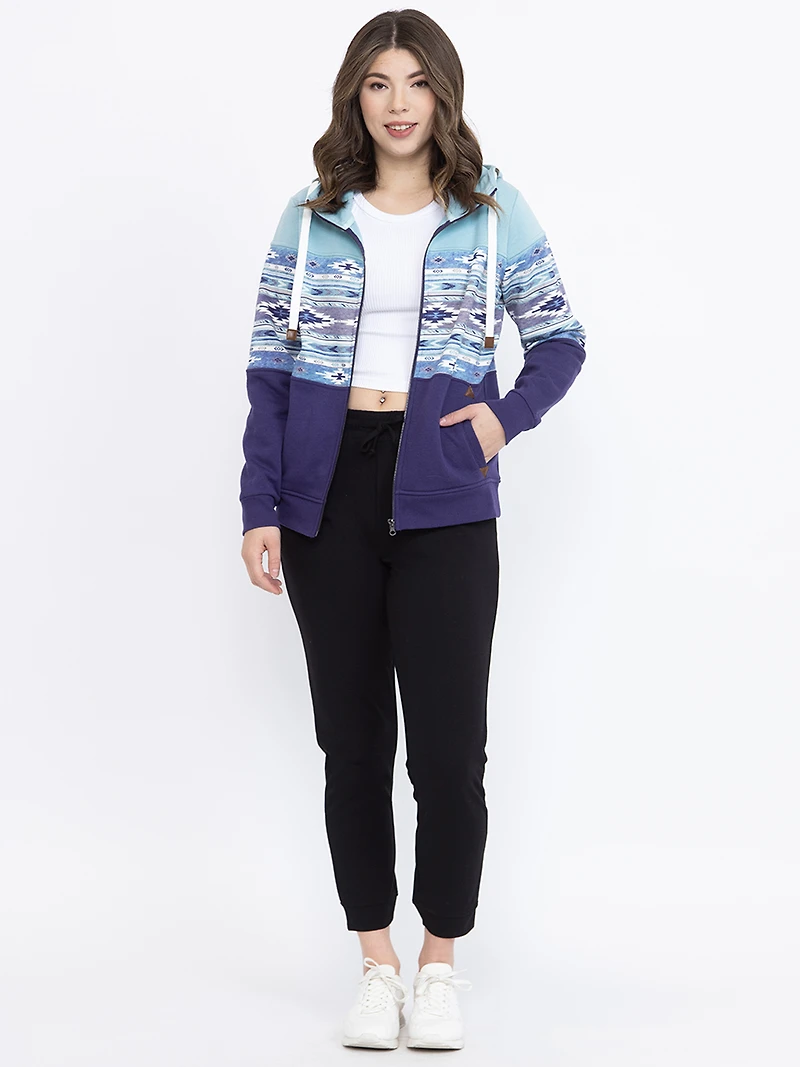 Women's Geo Colour Block Zip Hoodie