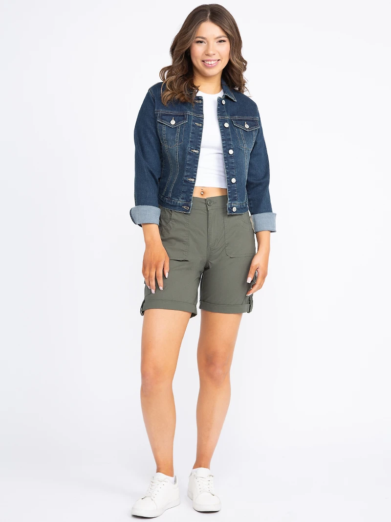 Women's Knit Waist Poplin Midi Short