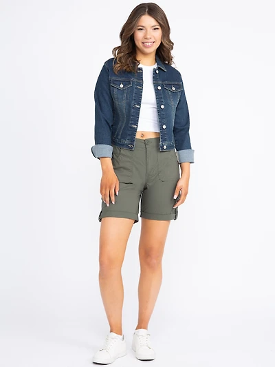 Women's Knit Waist Poplin Midi Short