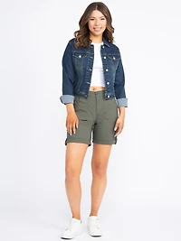 Women's Knit Waist Poplin Midi Short