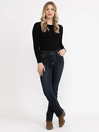 Women's Dark Wash Flap Pocket Straight Jeans