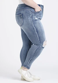 Women's Plus 3 Button High Rise Destroyed Skinny Jeans