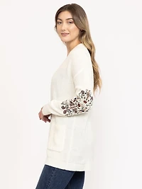 Women's Ribbed Cardigan With Embroidery