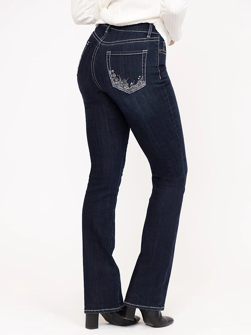 Women's Dark Wash Embellished Baby Boot Jeans