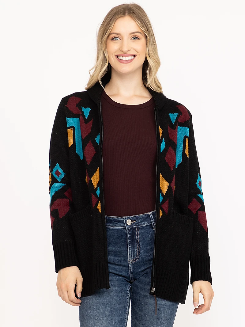 Women's Geometric Zip Front Cardigan