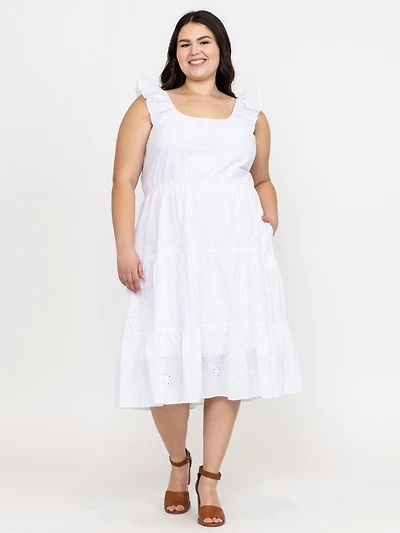 Women's Eyelet Tiered Midi Dress
