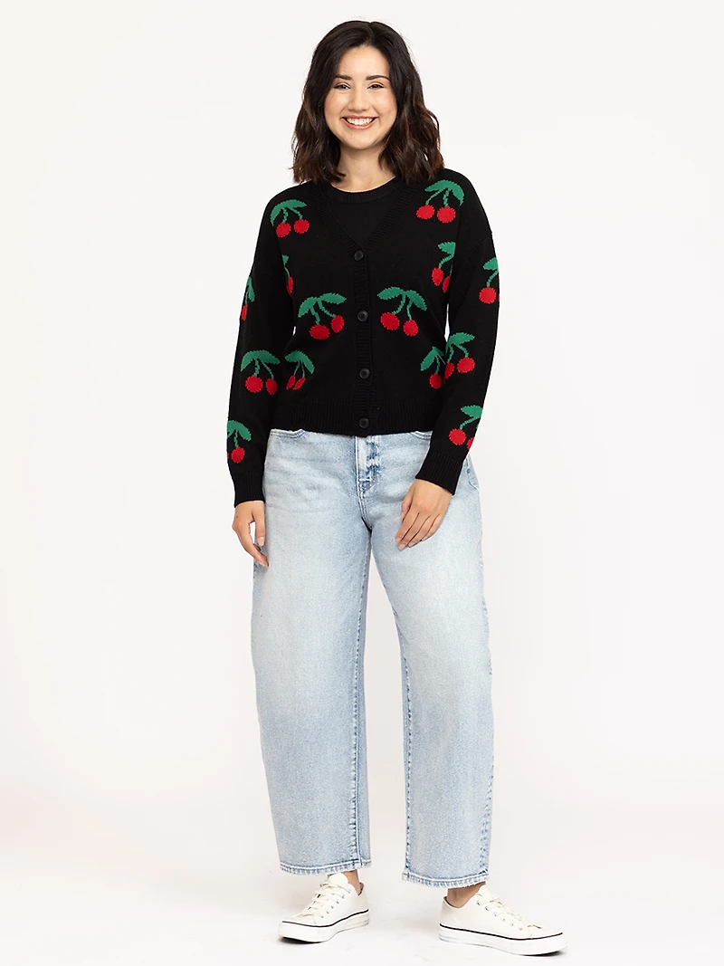 Women's Cherry Button Front Cardigan