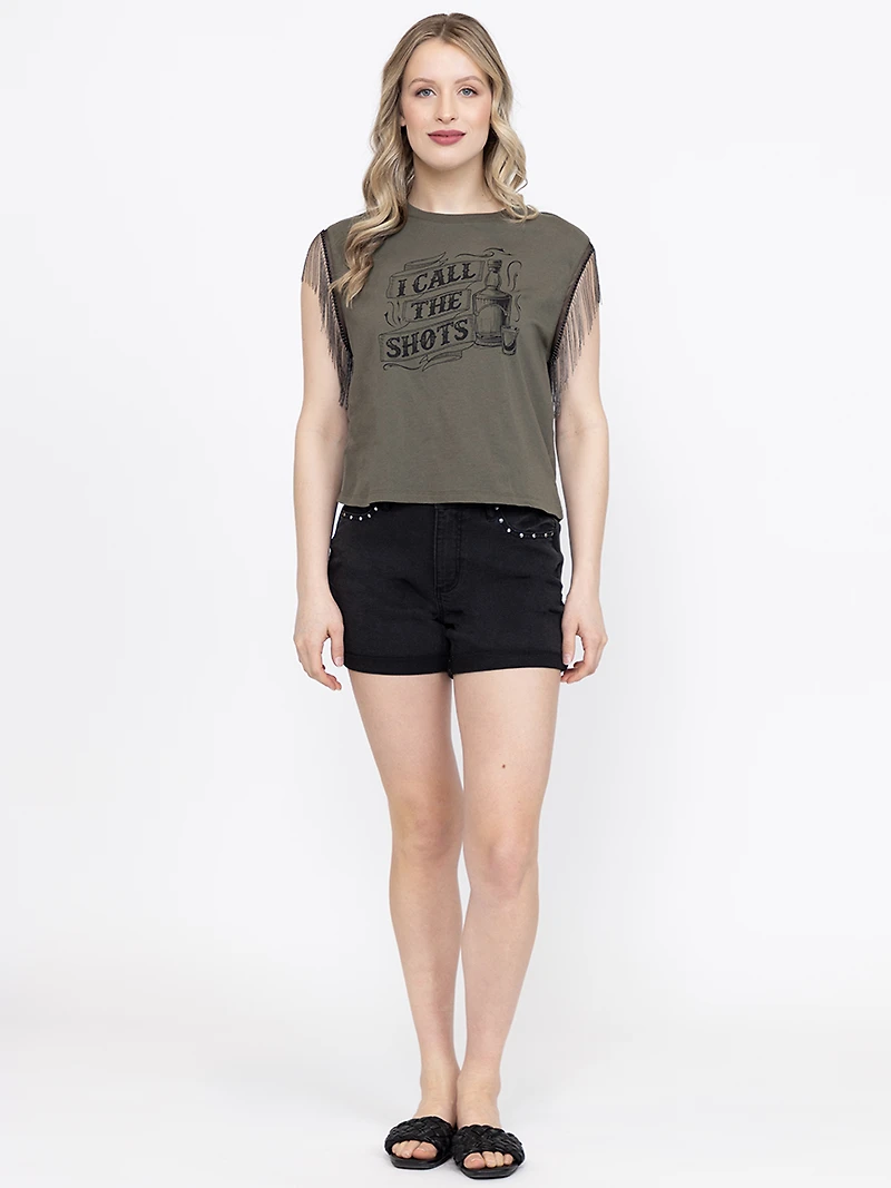 Women's Call The Shots Fringe Muscle Tee