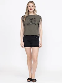 Women's Call The Shots Fringe Muscle Tee