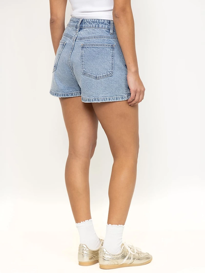 Women's Light Wash Denim Warp Skort with Expossed Button