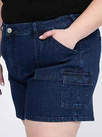 Women's Plus High Rise Utility Cargo Denim Shortie