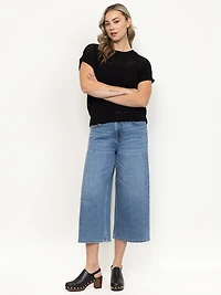 Women's Medium Wash High Rise Cropped Wide Leg Jean