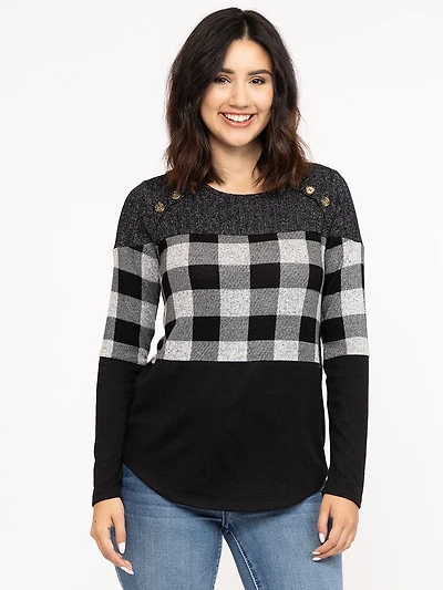 Women's Plaid Colour Block Top