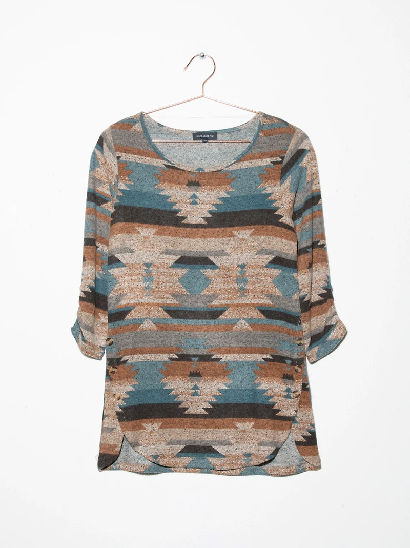 Women's Printed Side Button Top