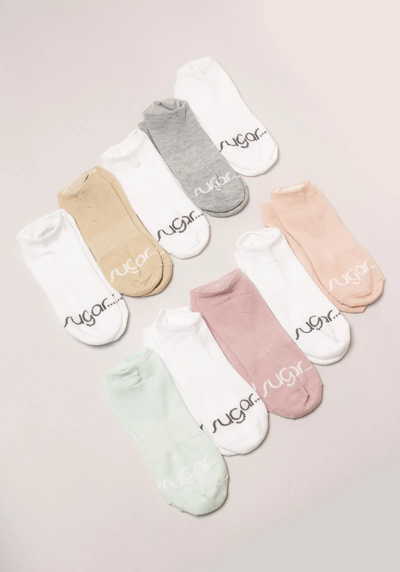 Sugar 10 Packk No Show Pastel Socks