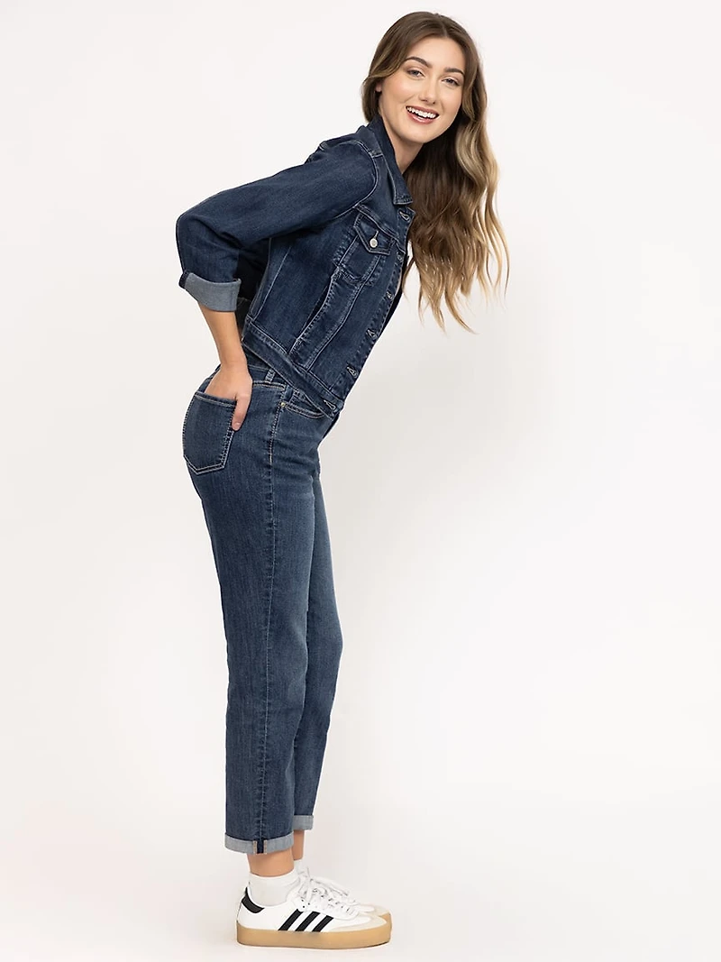 Women's Medium Dark Wash Cuffed Girlfriend Jeans