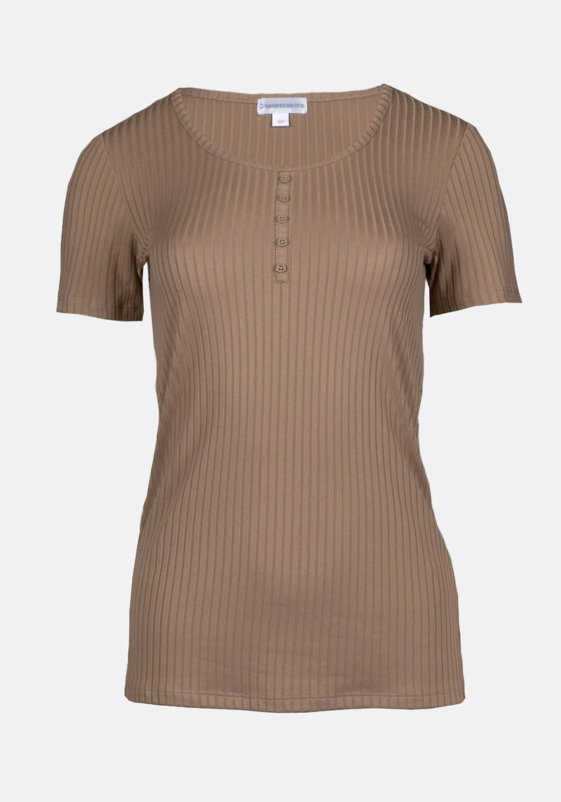 Women's Scoop Neck Ribbed Henley Tee