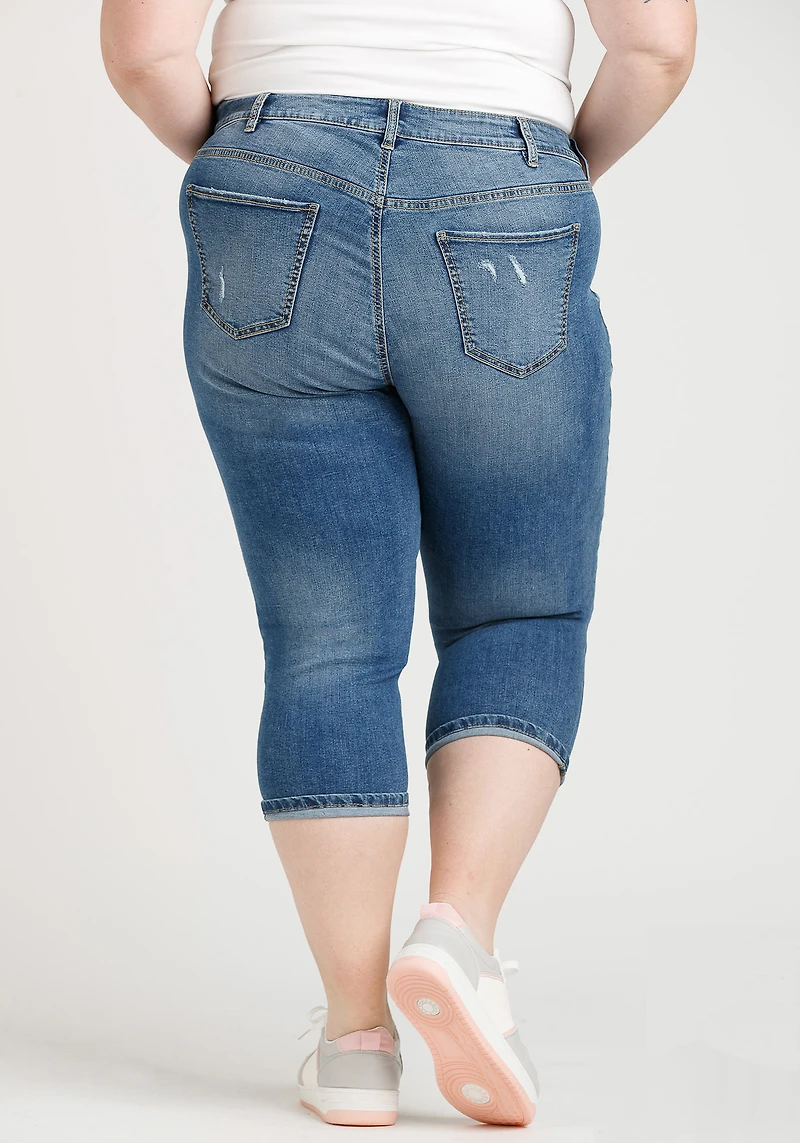 Women's Plus Destroyed Cuffed Jean Capri