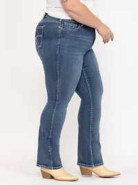 Women's Plus Medium Wash Embroidered Baby Boot Jeans
