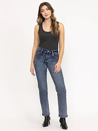 Women's Medium Dark Wash Cross Embellished Straight Leg Jeans