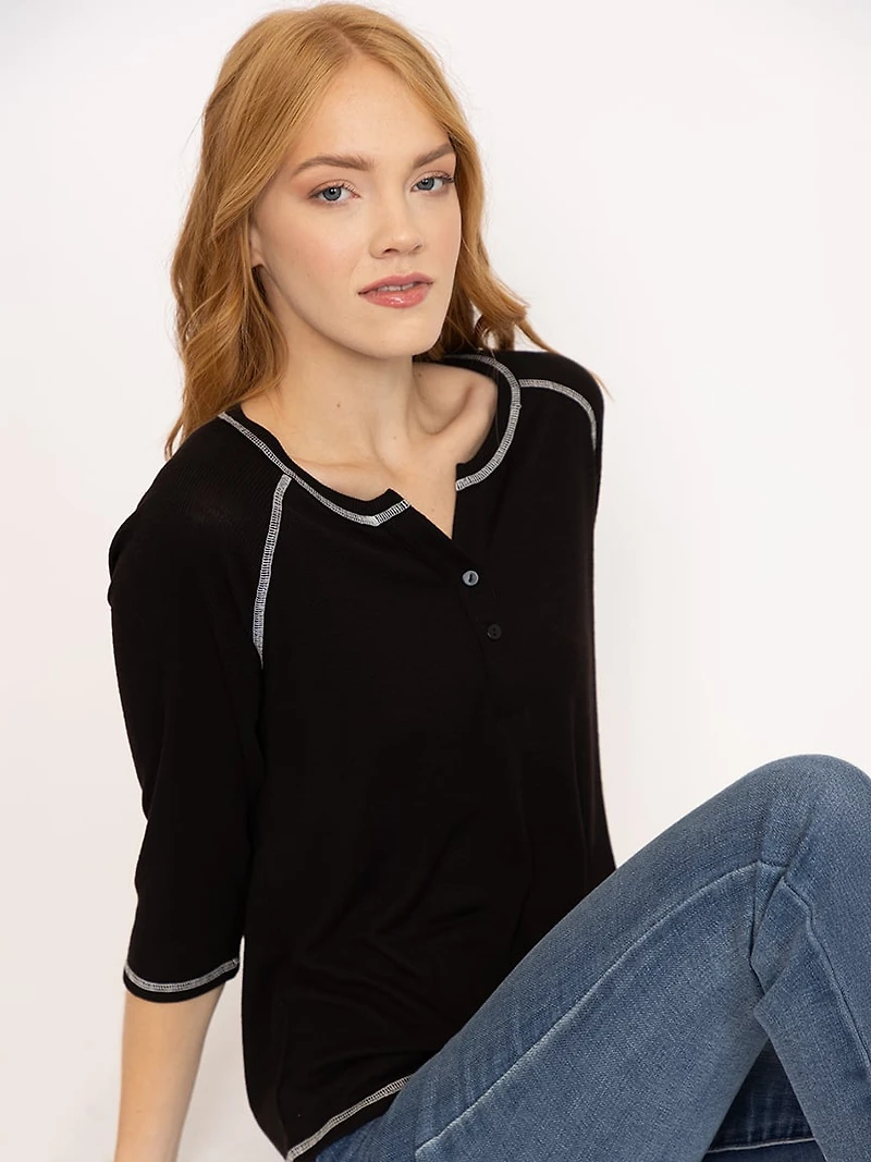 Women's Rib Baseball Henley Tee
