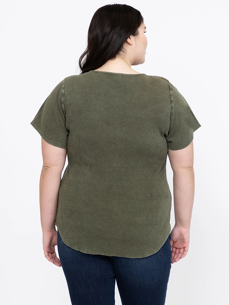 Women's Washed Ribbed Henley Tee