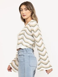 Women's Wave Stitch Tie Front Cardigan