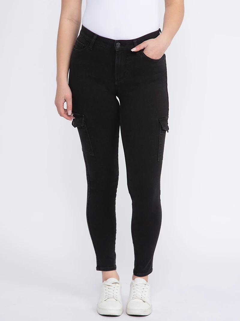 Women's Black Wash Cargo Skinny Jeans
