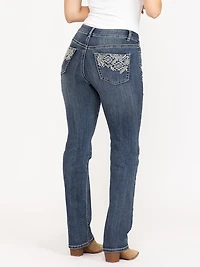 Women's Medium Dark Wash Geo Embroidered Straight Jeans