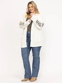 Women's Ribbed Cardigan With Embroidery