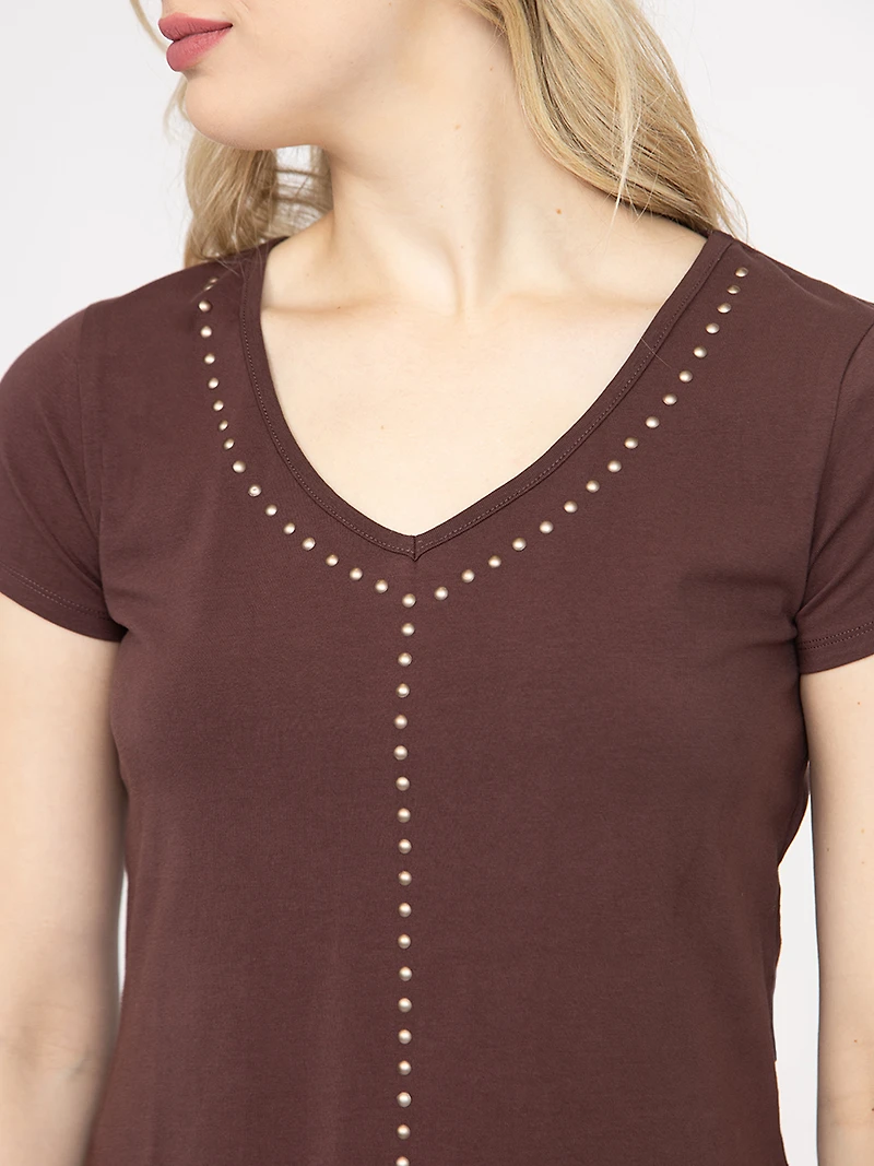 Women's Studded V Neck Tee
