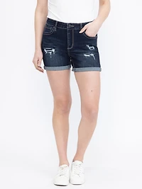 Women's Rip & Repair Cuffed Midi Dark Wash